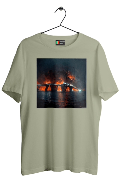 Футболка чоловіча з принтом "Кримський мост горить". Армія росії, армія україни, годить, зсу, крим, мост, удар, удар зсу. 2070702