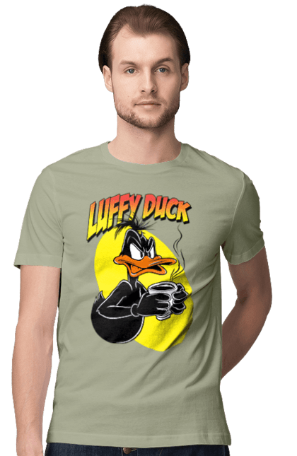 Men's t-shirt with prints Daffy Duck. Cartoon, character, daffy duck, duck, looney tunes, merrie melodies, warner brothers. 2070702