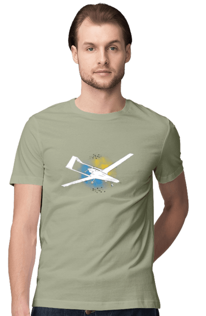 Футболка чоловіча з принтом "Товариш байрактар". Акварель, байрактар, небо, славаукраїні, україна. 2070702