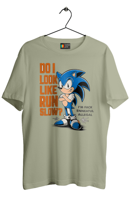 Men's t-shirt with prints Sonic the Hedgehog. Comic, hedgehog, mascot, multisterial, sega, sonic, sonic the hedgehog, video game. 2070702