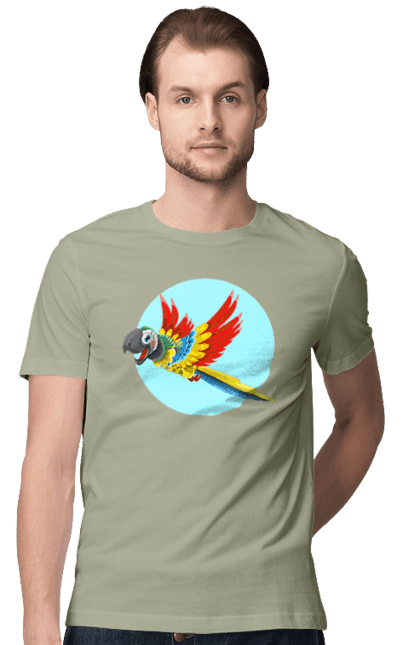 Футболка чоловіча з принтом "Папуга". Барвистий папуга, какаду, кольоровий папуга, папуга, що летить. 2070702