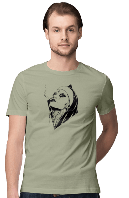 Men`s t-shirt with prints Nun. Cigarettes, cool, girl, tattoo. 2070702