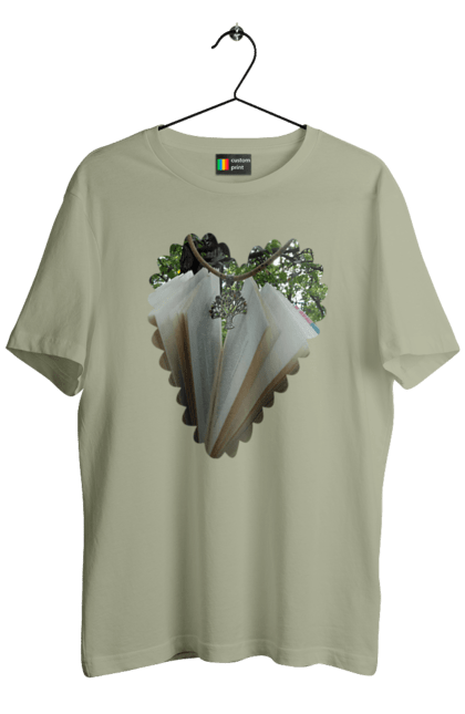 Футболка чоловіча з принтом "Книжкова валентинка". Дерево, книги, книжки, любов, прикраса, природа, серце, форма серця, читання. 2070702