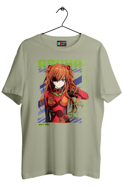 Men's t-shirt with prints Evangelion Asuka. Anime, asuka, asuka langley sorry, eva 02, evangelion, eve, kaoru, manga, ray, shinji. 2070702