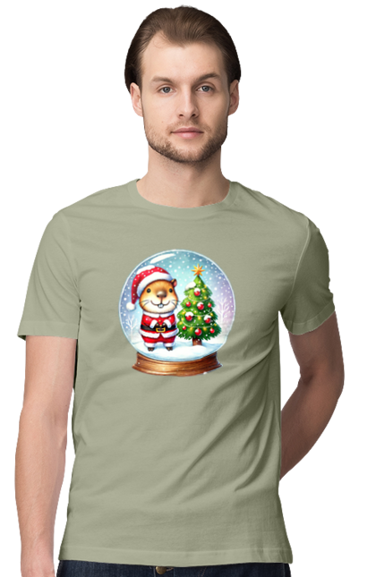 Men's t-shirt with prints Christmas Capybara with a Tree. Animal, capybara, christmas, christmas capybara, christmas tree, gift, holiday, new year, new year`s gift, santa. 2070702