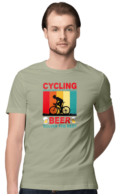 Футболка чоловіча з принтом "Cycling Beer". Алкоголь, брутальні, велосипед, веселі, для спортсменів, літні, пиво, спорт, чоловічі. 2070702