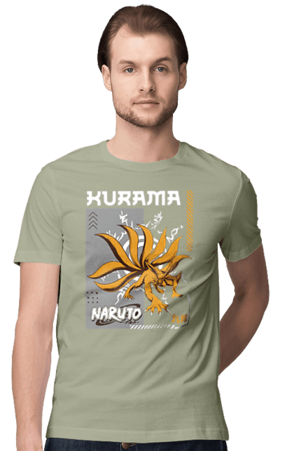 Футболка чоловіча з принтом "Наруто Курама". Kurama, naruto, аніме, курама, манга, наруто, ніндзя, персонаж, серіал. 2070702