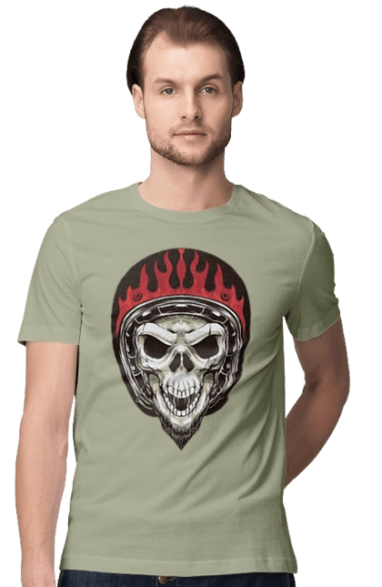 Skull in a motorcycle helmet