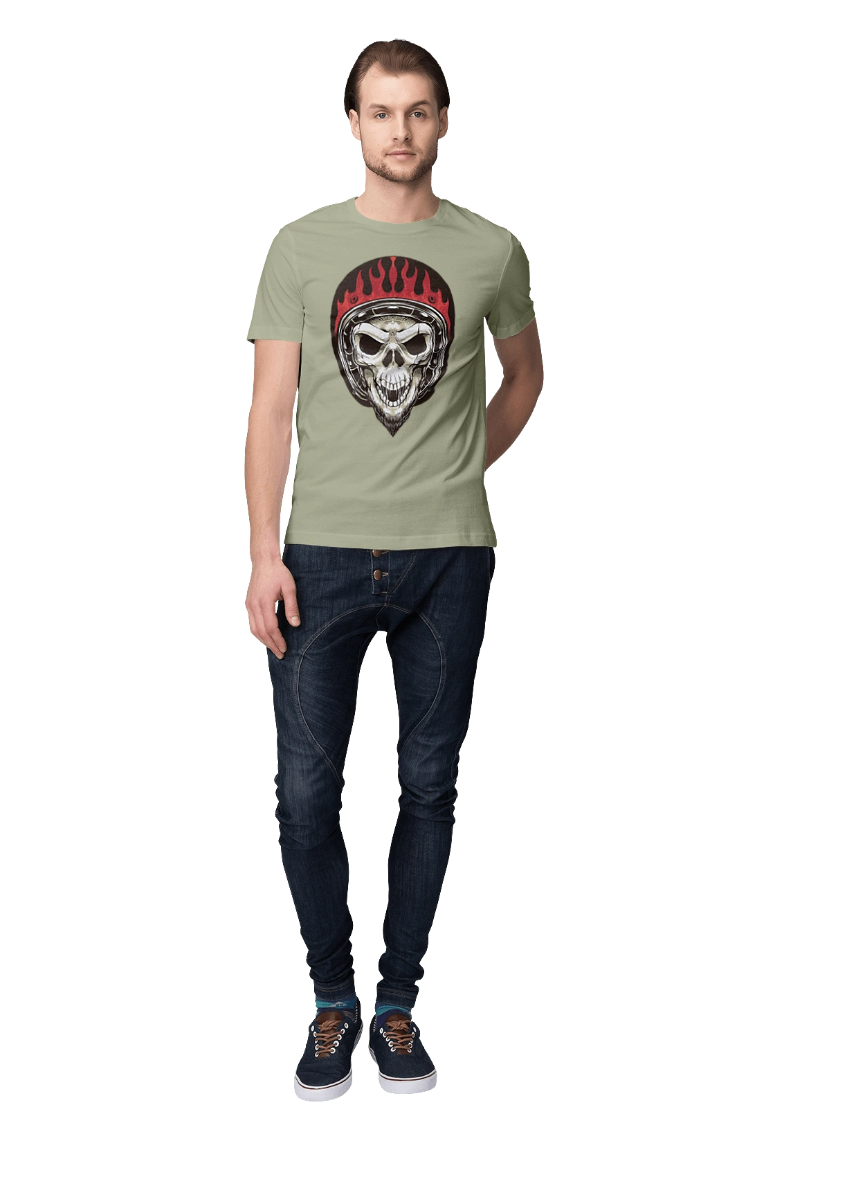 Skull in a motorcycle helmet