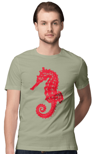 Футболка чоловіча з принтом "Морський коник". Відпочинок, квіти, літні канікули, літо, море, морський коник, морські жителі. 2070702