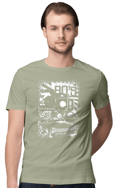 Men`s t-shirt with prints 80 E, Machine And Music. 80, 80s, machine, music. 2070702