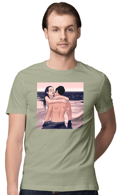 Футболка чоловіча з принтом "Парочка Обнімається В Річці". Голо, кохання, пара. 2070702