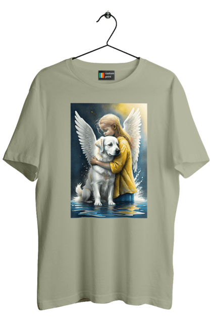 Футболка чоловіча з принтом "Дівчинка та собака ангел [память загиблим тваринам]". Дівчинка та собака, крим, нова каховка, память загиблим тваринам, собака ангел, україна, херсон. 2070702