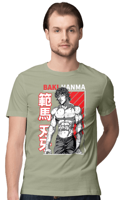 Men's t-shirt with prints Hanma Baki. Anime, baki fighter, hanma baki, manga, martial arts, tv series. 2070702