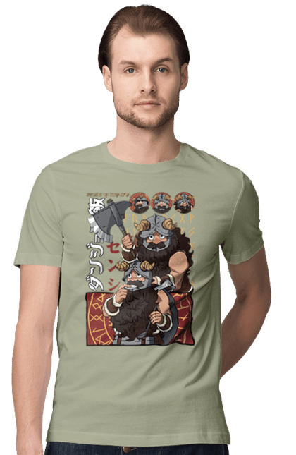 Men's t-shirt with prints Danjon Meshi Senshi. Anime, danjon meshi, dungeon, dwarf, manga, senshi. 2070702