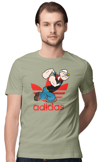 Футболка чоловіча з принтом "Adidas Моряк Попай". Adidas, popeye the sailor, адідас, комікс, моряк, мультфільм, серіал, трубка. 2070702