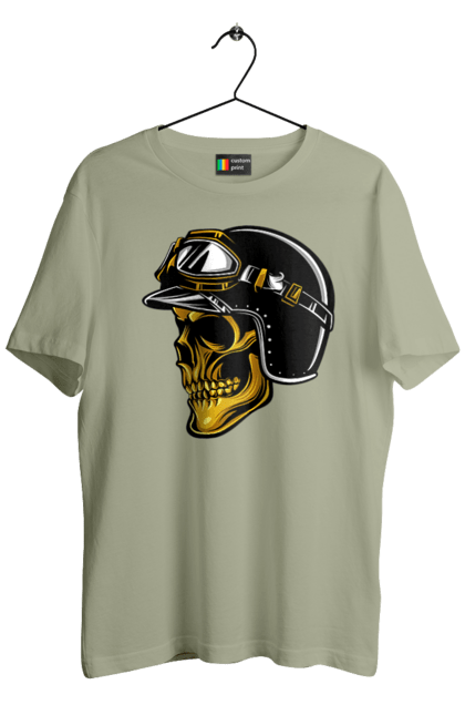 Футболка чоловіча з принтом "Череп в мотошоломі". Крутий, очі, череп, шолом. 2070702