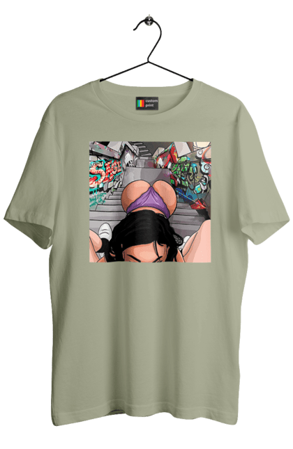 Футболка чоловіча з принтом "Дівчина На Колінах Перед Хлопчиною". Гола, жопа, на колінах, смоктати. 2070702