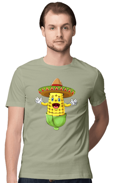 Футболка чоловіча з принтом "Кукурудза Сомбреро". Їжа, кукурудза, сомбреро. 2070702