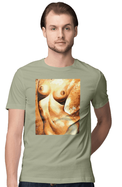 Men`s t-shirt with prints Body beauty. Body beauty, breast, female body, women`s breasts. 2070702