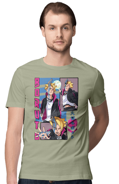 Men's t-shirt with prints Boruto. Anime, boruto, enemies, manga, neon, tv series. 2070702