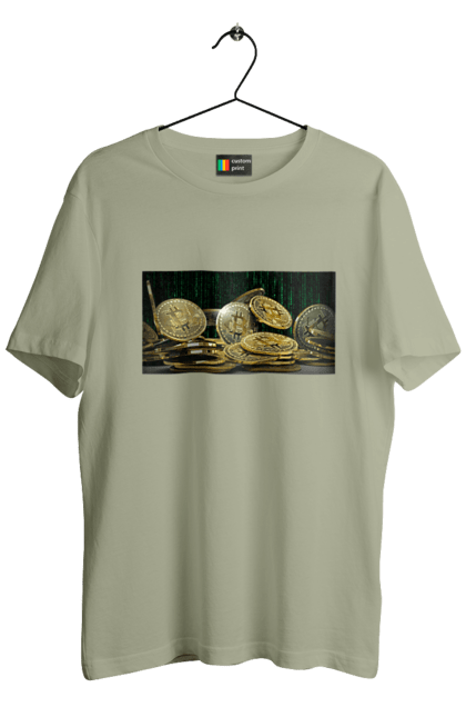 Футболка чоловіча з принтом "Біткойн". Багатство, біткойн, валюта, гроші, криптовалюта, курс, майнінг, матриця, монета, розкіш, цифровий світ. 2070702