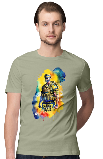Футболка чоловіча з принтом "Супер тато ЗСУ". День батька, день тата, зсу, люблю тата, супер, супер тато, супер тато зсу, тато, тато зсу, україна. 2070702