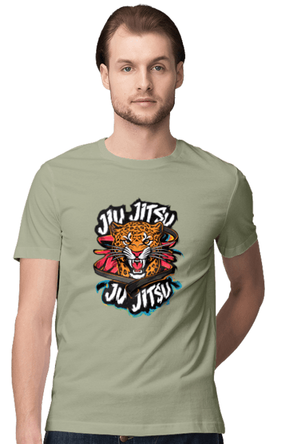 Men's t-shirt with prints Jujutsu. Animal, japan, jiu jitsu, jujutsu, leopard, martial arts, ninja, samurai, sport. 2070702