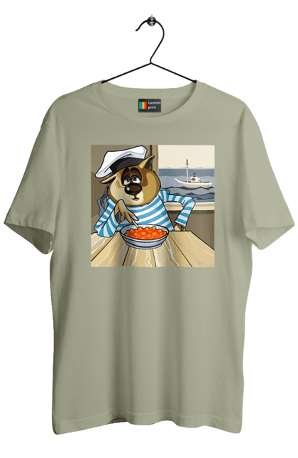 Футболка чоловіча з принтом "Кот Моряк, На Кораблі Їсть Червону Ікру". Ікра, кіт, корабель, моряк. 2070702