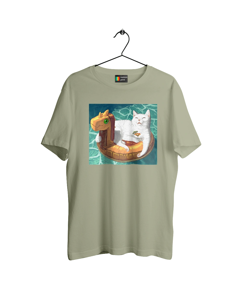 Білий кіт у плавальному колі, на відпочинку