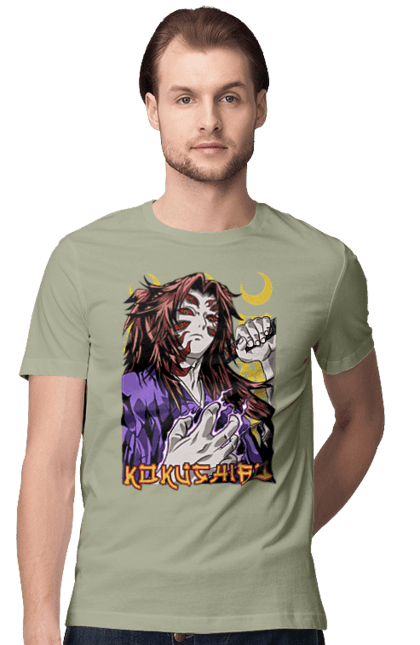 Men's t-shirt with prints Demon Slayer Kokushibo. Anime, demon slayer, eternal paradise faith, kimetsu no yaiba, kokushibo, manga, nezuko, twelve kizuki, upper rank six. 2070702