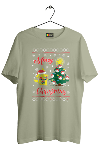 Men`s t-shirt with prints Pikachu Merry Christmas. Anime, christmas, game, manga, merry christmas, nintendo, pikachu, pokemon. 2070702