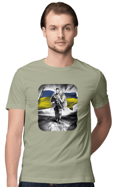 Футболка чоловіча з принтом "Захисник України". Дівчина, захисник, прапор, прапор україни, символіка, сиьволіка, україна. 2070702
