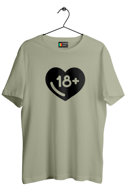 Футболка чоловіча з принтом "18+". 18+, запрет, секс, сердце, черное. 2070702