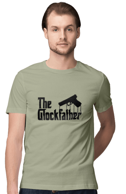 Футболка чоловіча з принтом "The GlockFather". Gangster, glockfather, godfather, godfather reference, вогнепальна зброя, гангстер, глок, зброя, пістолет, пістолет. 2070702