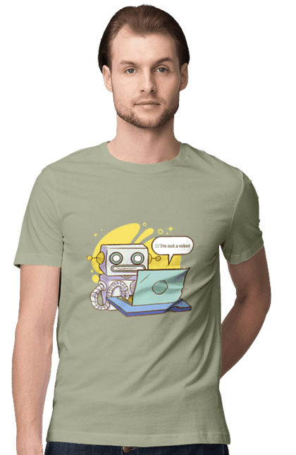 Футболка чоловіча з принтом "Я не робот Хакер зрозуміє 404 до дня програміста". 404, aws, backend, c++, cloud, css, frontend, golang, java, js, linux, python, script, web, ай ті, айті, айтішник, верстка, дата, код, компьютер, лаптоп, облако, ошибка, програміст, программа, программист, програмування, робот, хакер, язык. 2070702