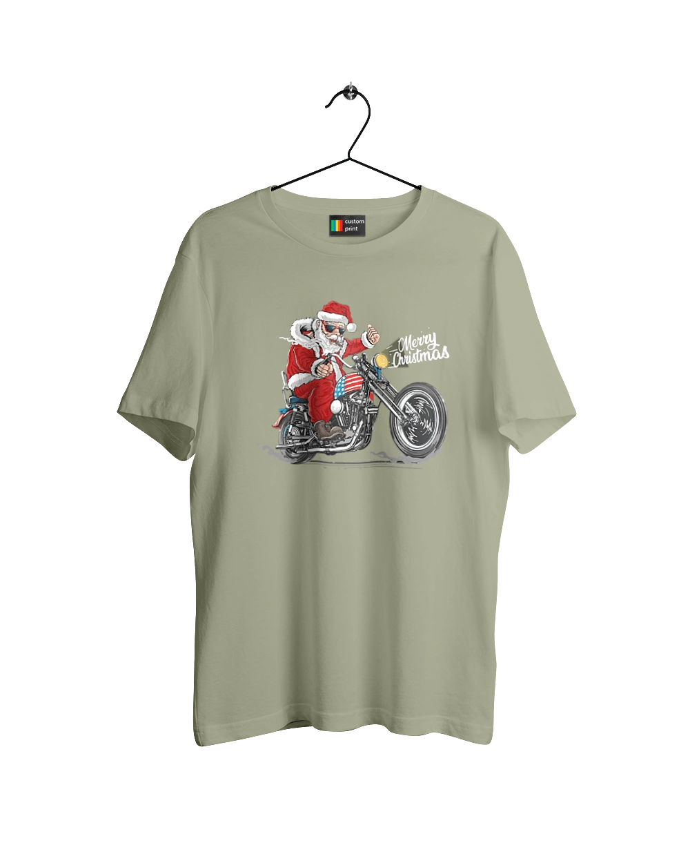 Санта в окулярах на мотоциклі