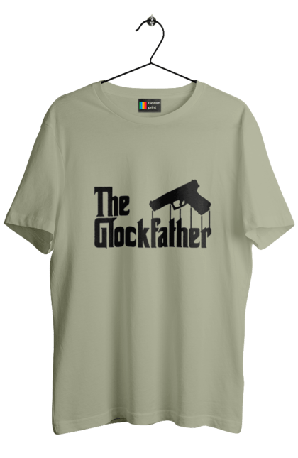 Футболка чоловіча з принтом "The GlockFather". Gangster, glockfather, godfather, godfather reference, вогнепальна зброя, гангстер, глок, зброя, пістолет, пістолет. 2070702