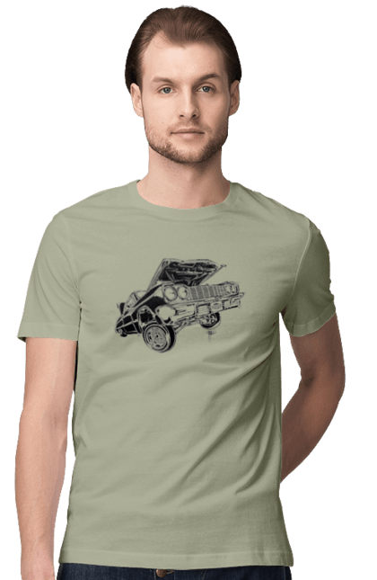 Футболка чоловіча з принтом "Автомобіль". Автомобіль, імпала, класика, лоурайдер, шевроле. 2070702