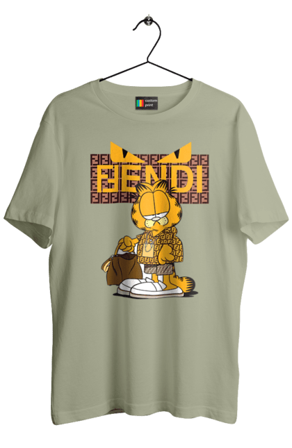 Футболка чоловіча з принтом "Fendi Гарфілд". Fendi, garfield, бренд, будинок моди, гарфілд, італія, люкс, мода, сумка, фенді. 2070702