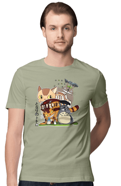 Men's t-shirt with prints Totoro. Adventures, anime, comedy drama, fantasy, film, my neighbor totoro, tv series. 2070702