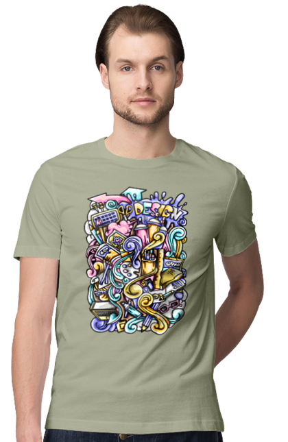 Футболка чоловіча з принтом "Школа навчання". Зошит, калькулятор, канцелярія, навчання, олівець, ручка, школа. 2070702