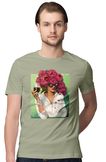 Girl with peonies and a glass