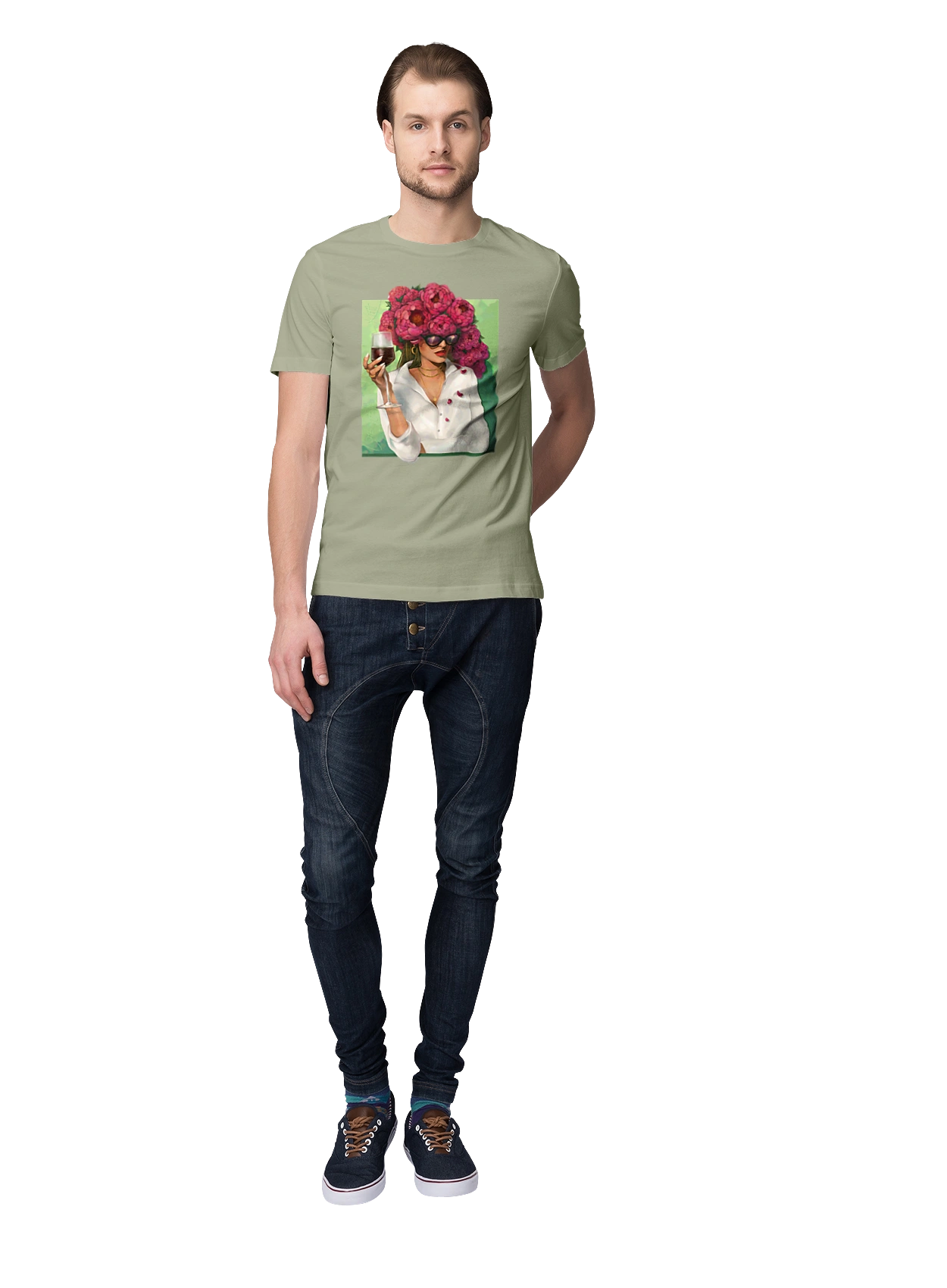 Girl with peonies and a glass