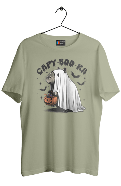 Men's t-shirt with prints Capybara Halloween. Animal, capybara, ghost, halloween, holiday, moon, pumpkin, rodent. 2070702