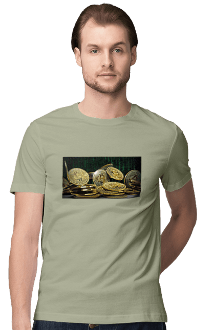 Футболка чоловіча з принтом "Біткойн". Багатство, біткойн, валюта, гроші, криптовалюта, курс, майнінг, матриця, монета, розкіш, цифровий світ. 2070702