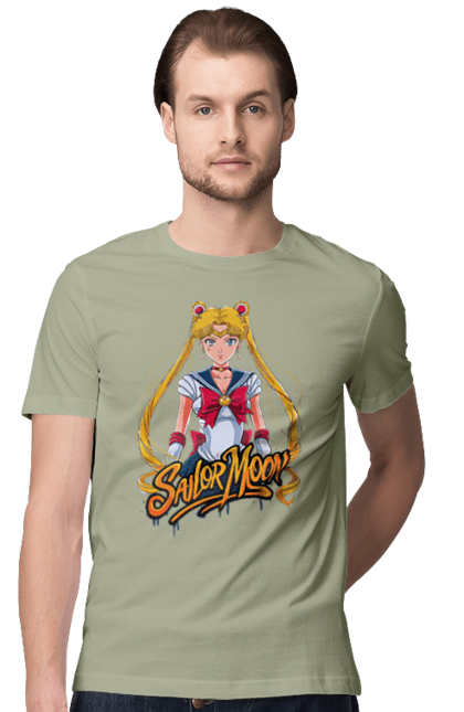 Men's t-shirt with prints Sailor Moon. Anime, drama, magical girl, sailor moon, tv series, usagi tsukino. 2070702