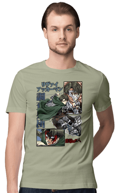 Men's t-shirt with prints Attack on Titan Levi. Ackerman, anime, attack on titan, levi, manga, shingeki no kyojin, survey corps. 2070702