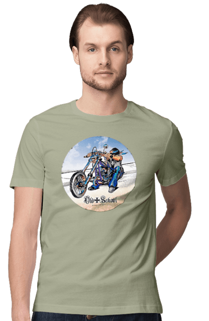 Футболка чоловіча з принтом "Old school". Авто мото, виконавці, мотоцикл, музична група, рок група, старе загартування. 2070702