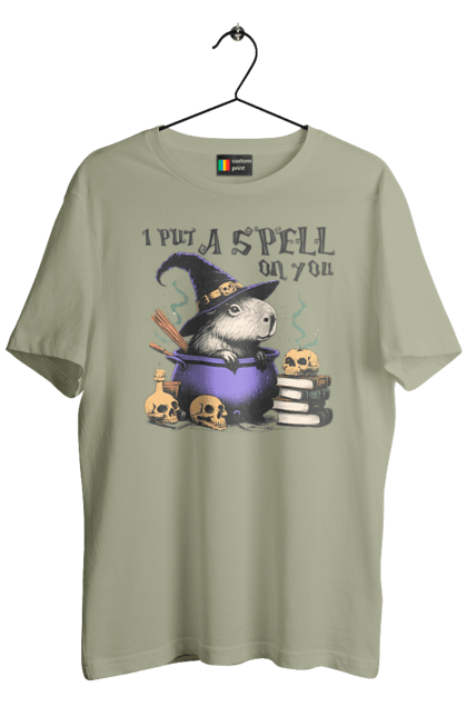 Men's t-shirt with prints Capybara Halloween. Animal, capybara, ghost, halloween, holiday, moon, pumpkin, rodent, witch. 2070702